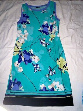Apt. 9 Turquoise Floral Sleeveless Midi Dress with Blue and Lime Accents